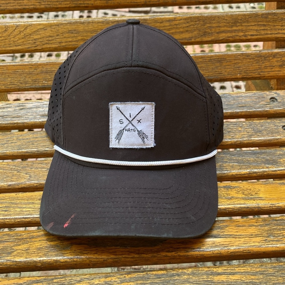 SIX hats thirst project SnapBack hat 7 panel black mesh back cap